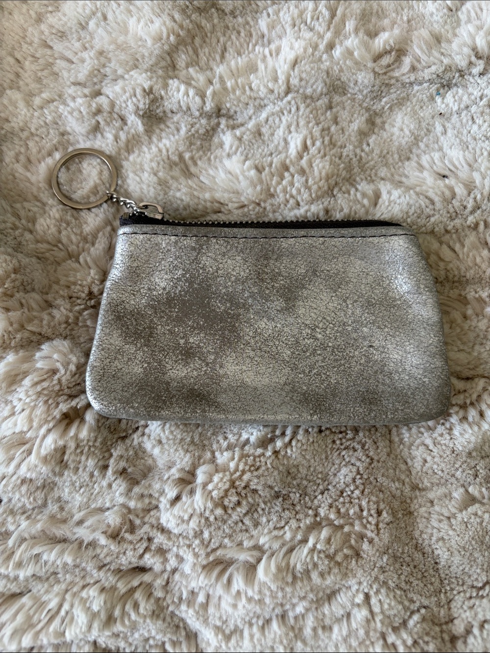Metallic Silver Key & Card Pouch with Keyring